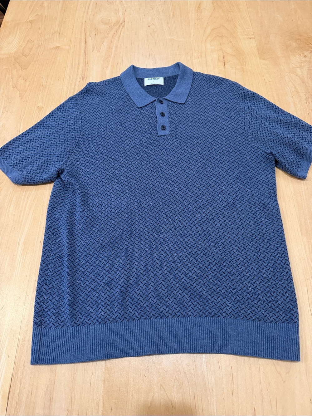 Old Navy Navy Blue Textured Knit Polo Shirt